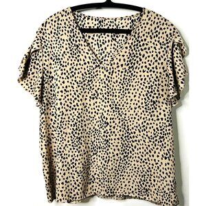 Shein Womens XXL Leopard Print V-Neck Blouse With Ruffle Sleeves Lightweight & S